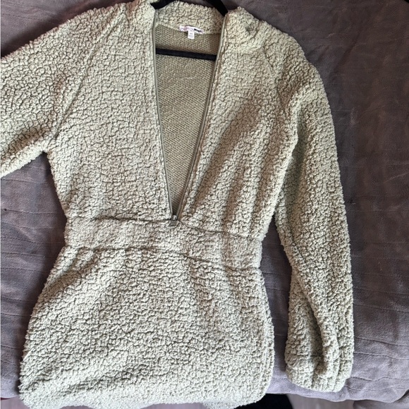 FashionNova Cuddle Me Up Fuzzy Mini Dress Sage - Picture 3 of 4